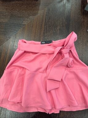 ZARA Pink Tie-Belt Ruffle Skater Skirt